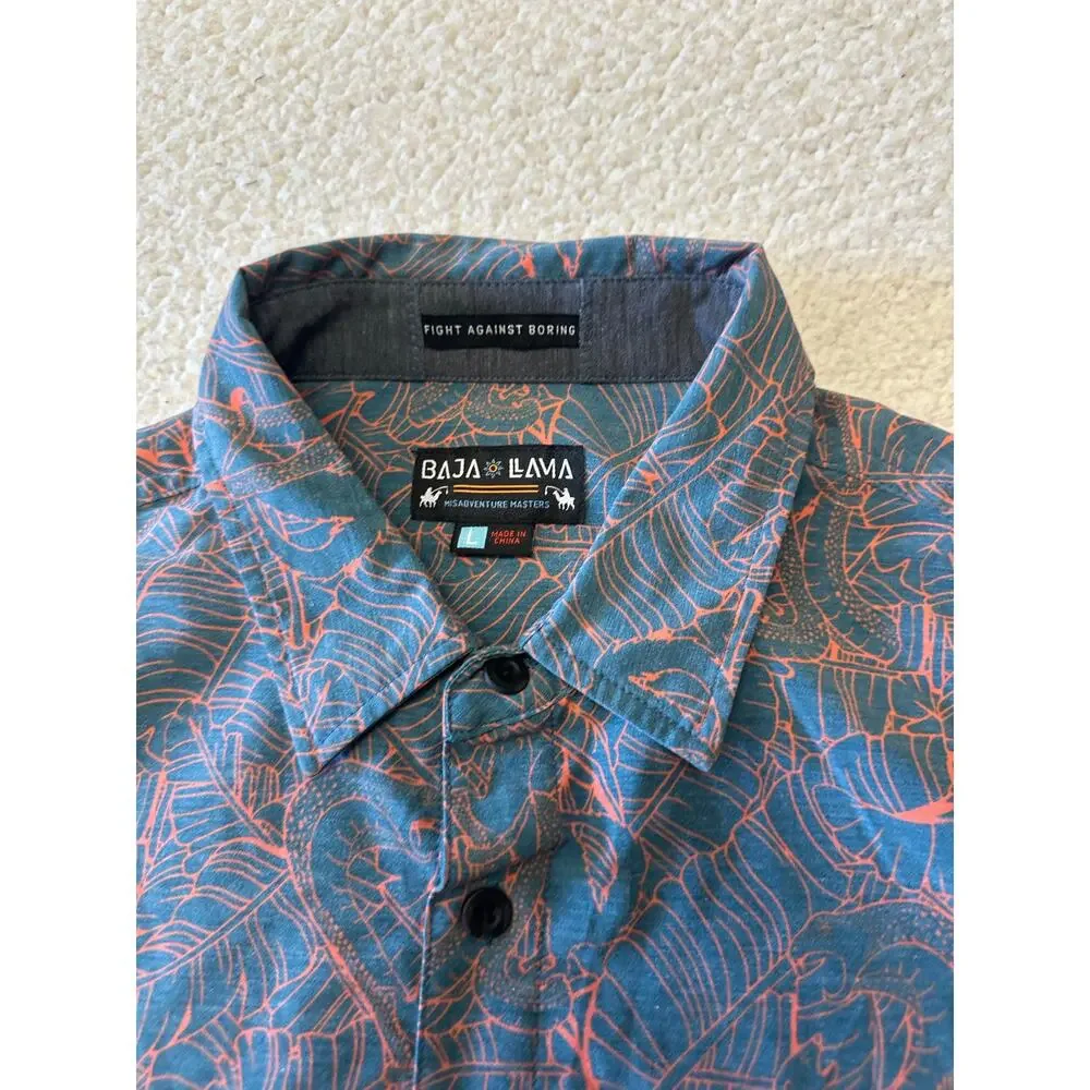 Baja Llama Mens Shorts Size Sleeve Button Down Shirt Large